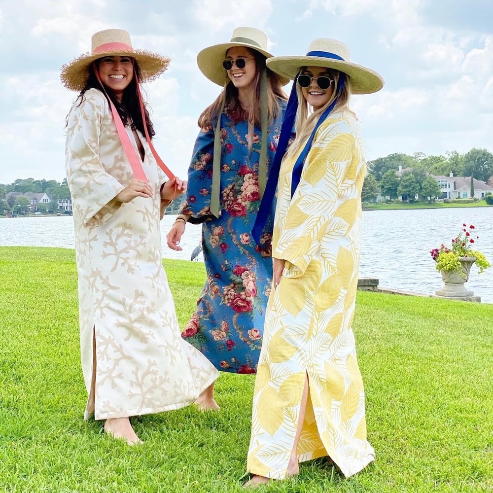 Sarah Bray Bermuda Blue Linen Floral Maxi Open Caftan L/XL